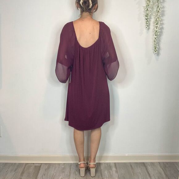 NWT ALICE + OLIVIA boho silk off shoulder flouce dress wide sleeve currant 2388 - Picture 4 of 15